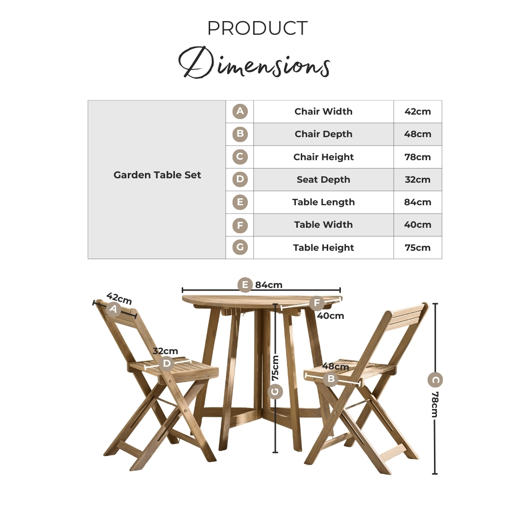 Lox Wood 2 Seat Half Round Folding Garden Table Set