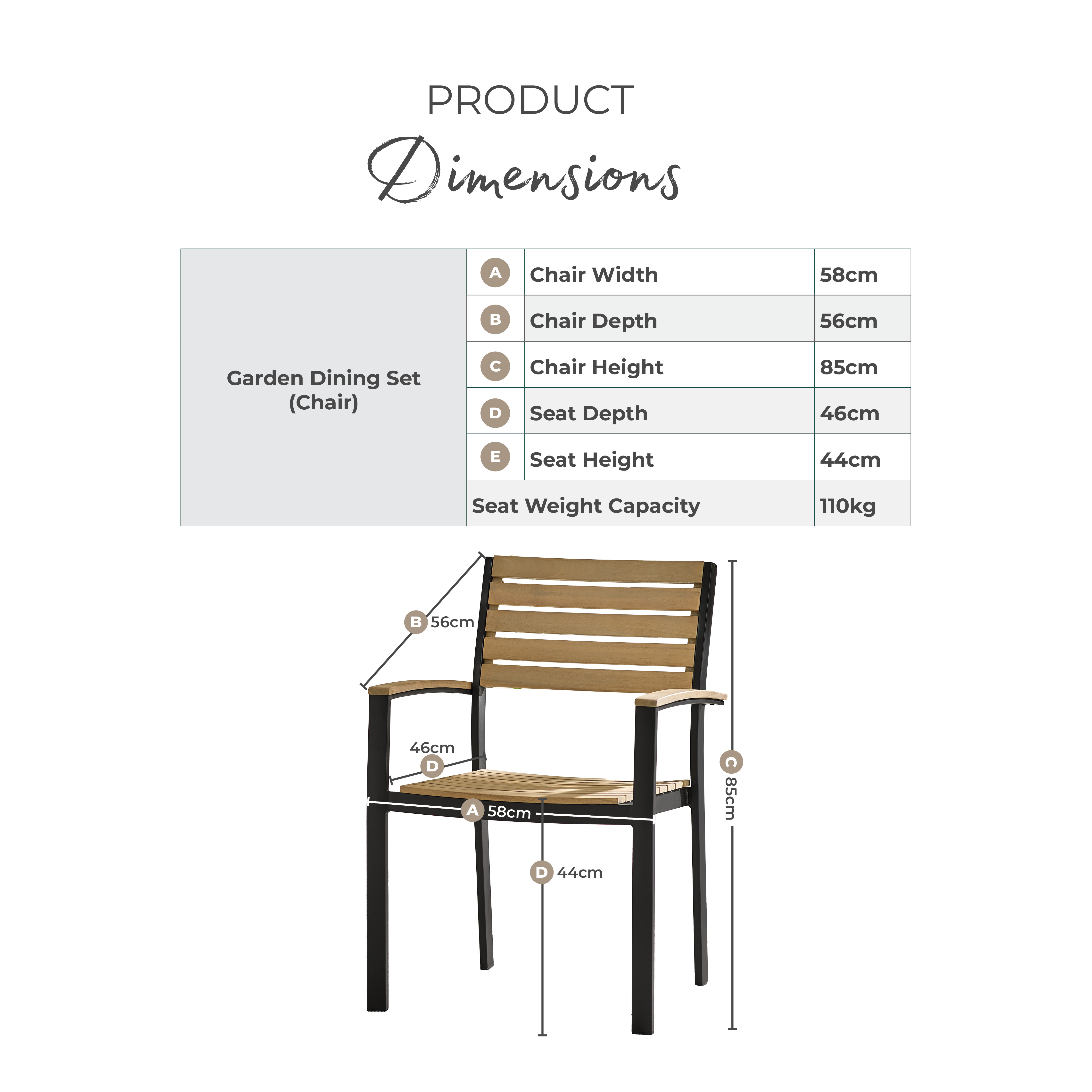 2x Malva Wood & Black Garden Dining Chairs