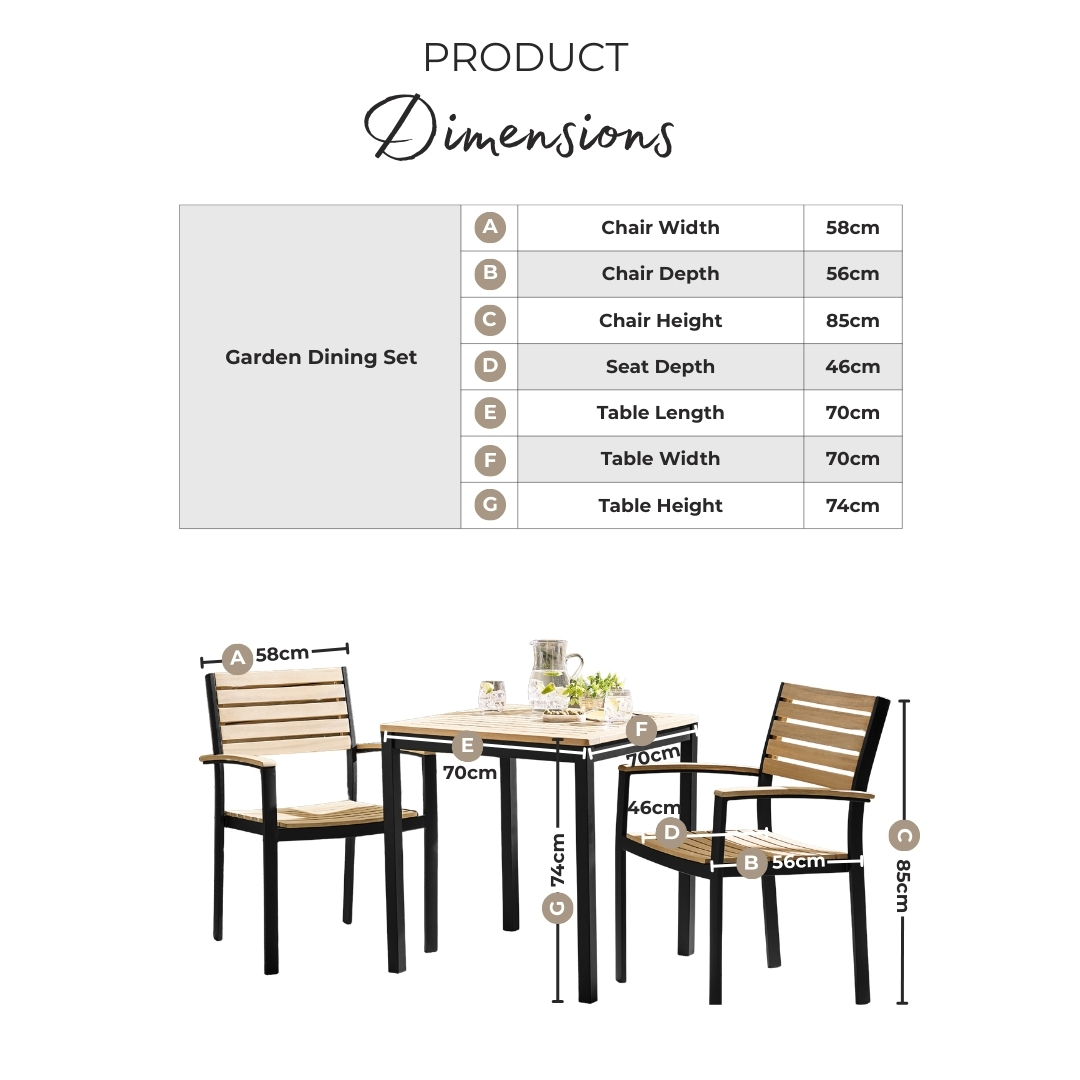 Malva Wood & Black 2 Seat Garden Dining Set