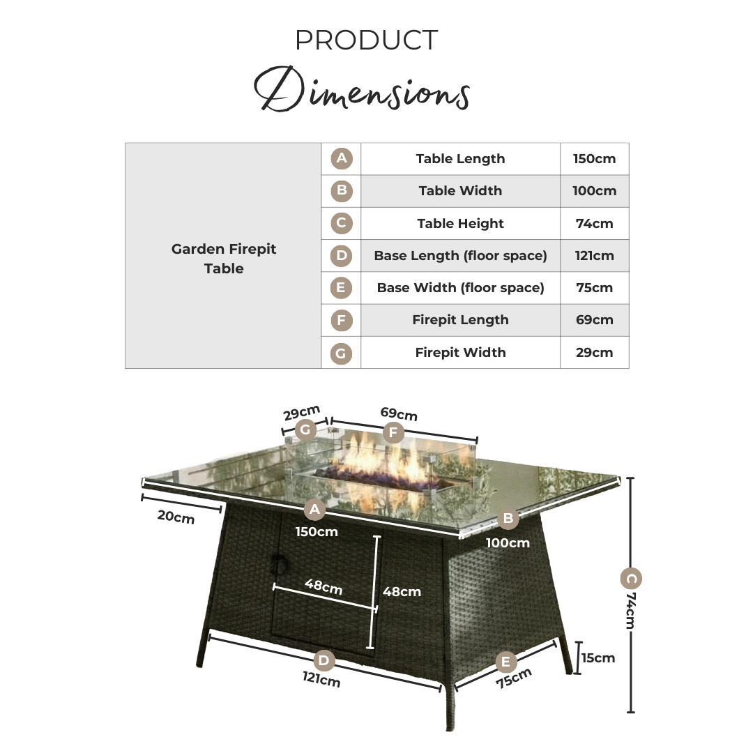 Marbella Grey Rattan 6 Seat Garden Dining Table with Firepit