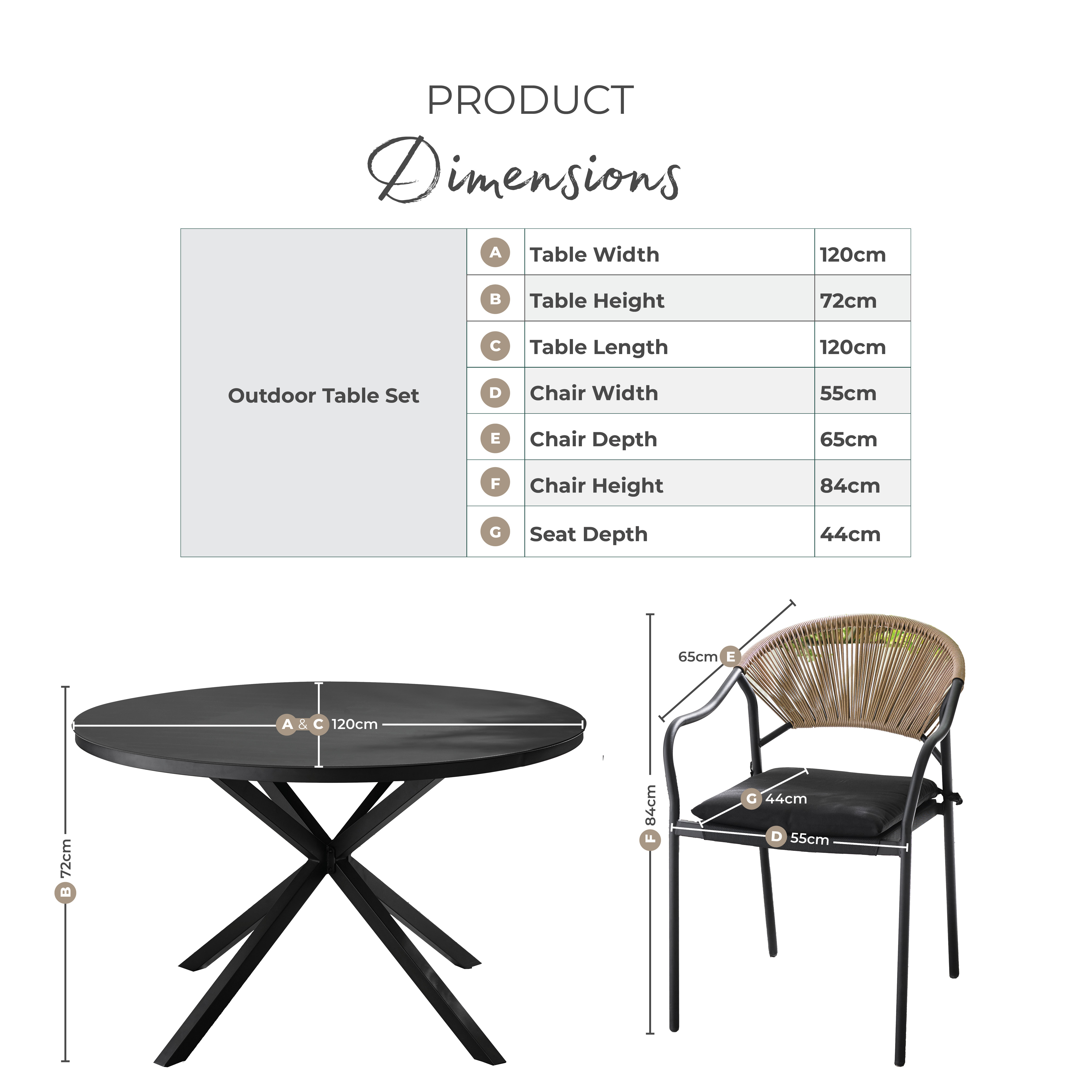 Nanterre & Elba Black Metal & Rattan 4 Seat Round Table Garden Dining Set