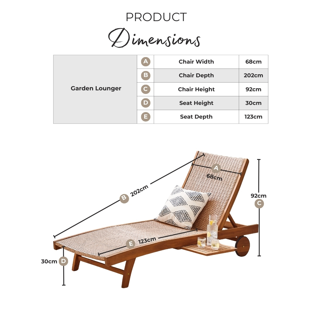 Nata Wood & Rattan Sun Lounger