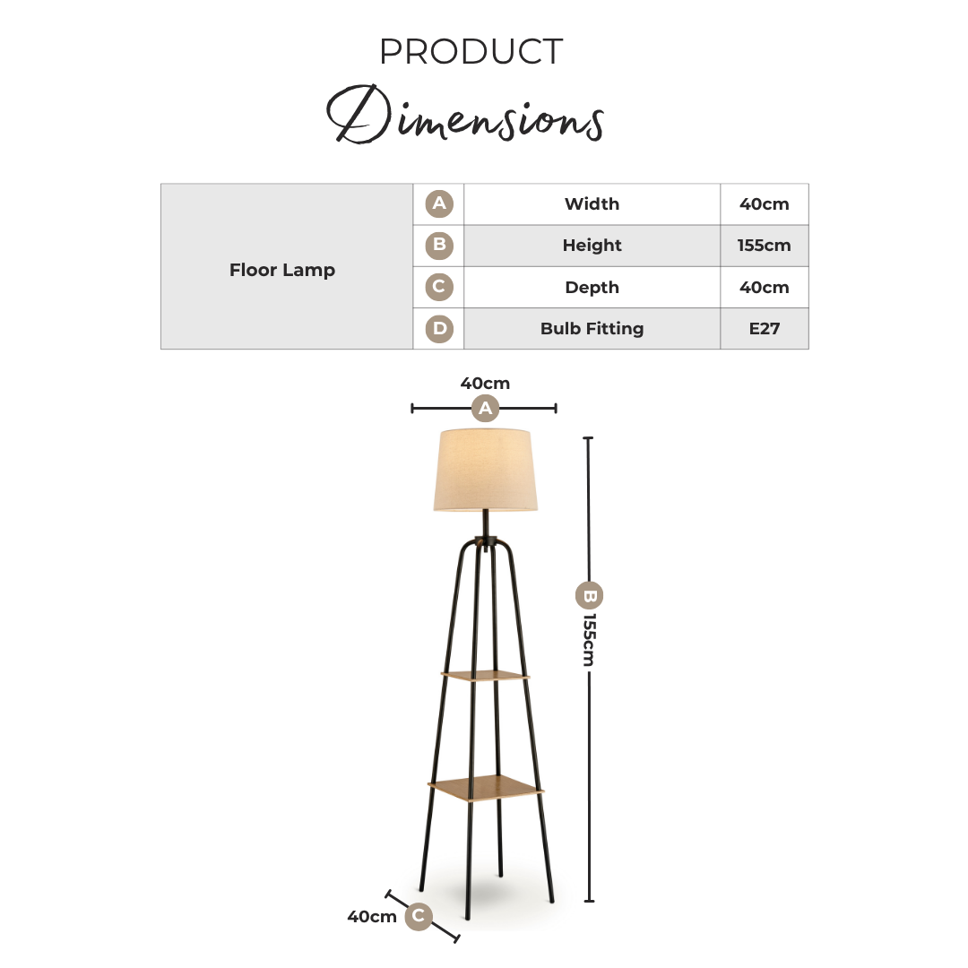 Kessia Black Standing Floor Lamp with Shelves