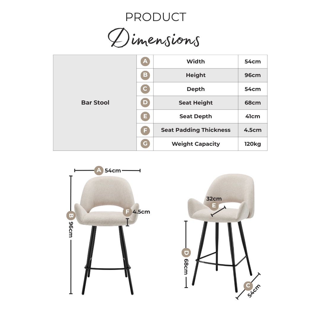 2x Layla Grey Fabric Bar Chairs