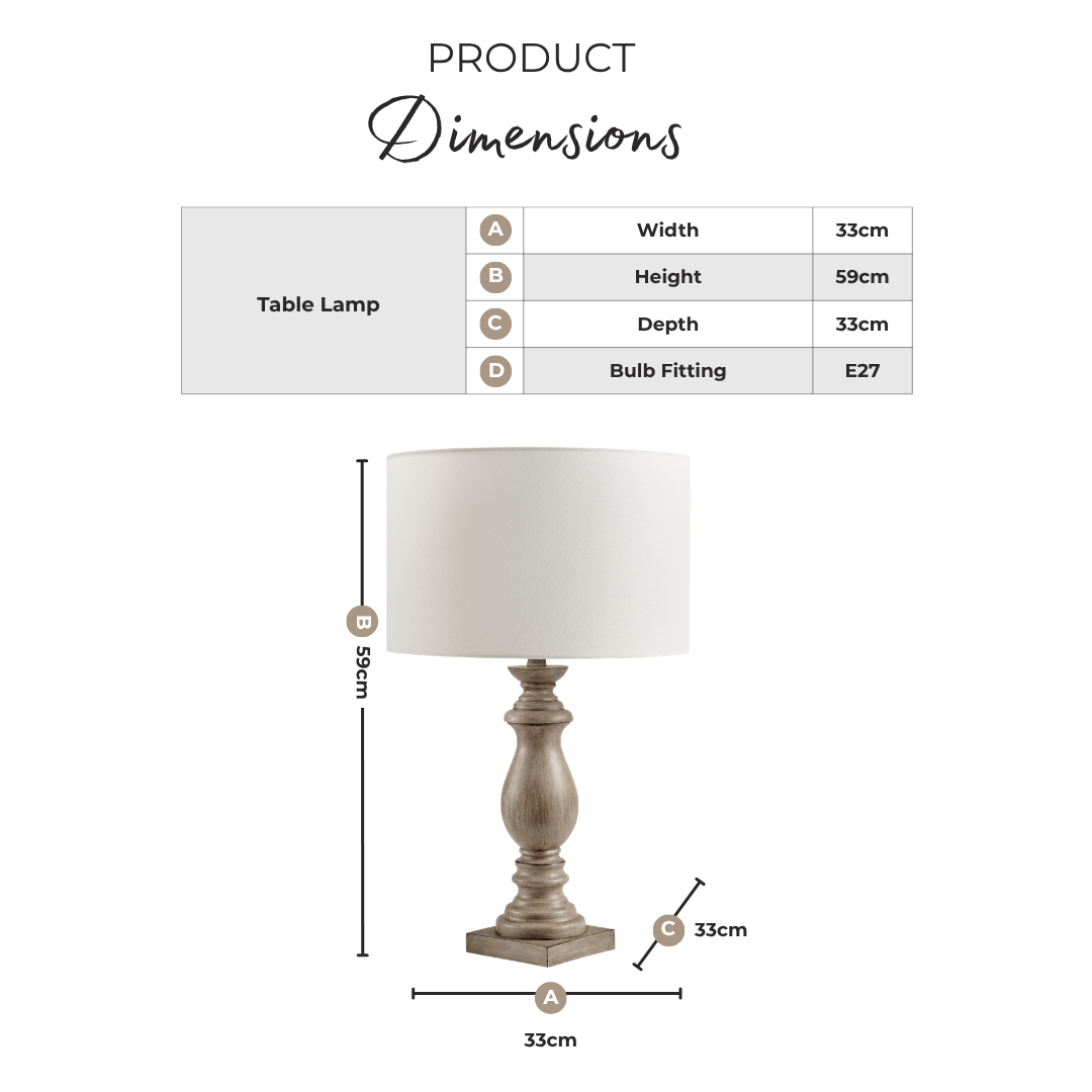 Maurice Grey Turned Wood Style Table Lamp