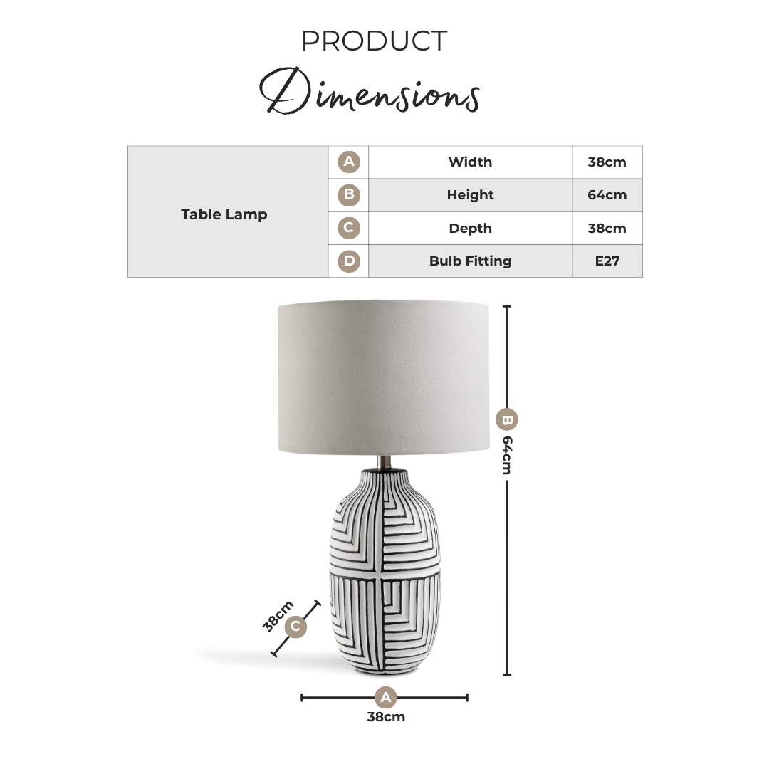 Maze Grey & Black Patterned Ceramic Round Table Lamp