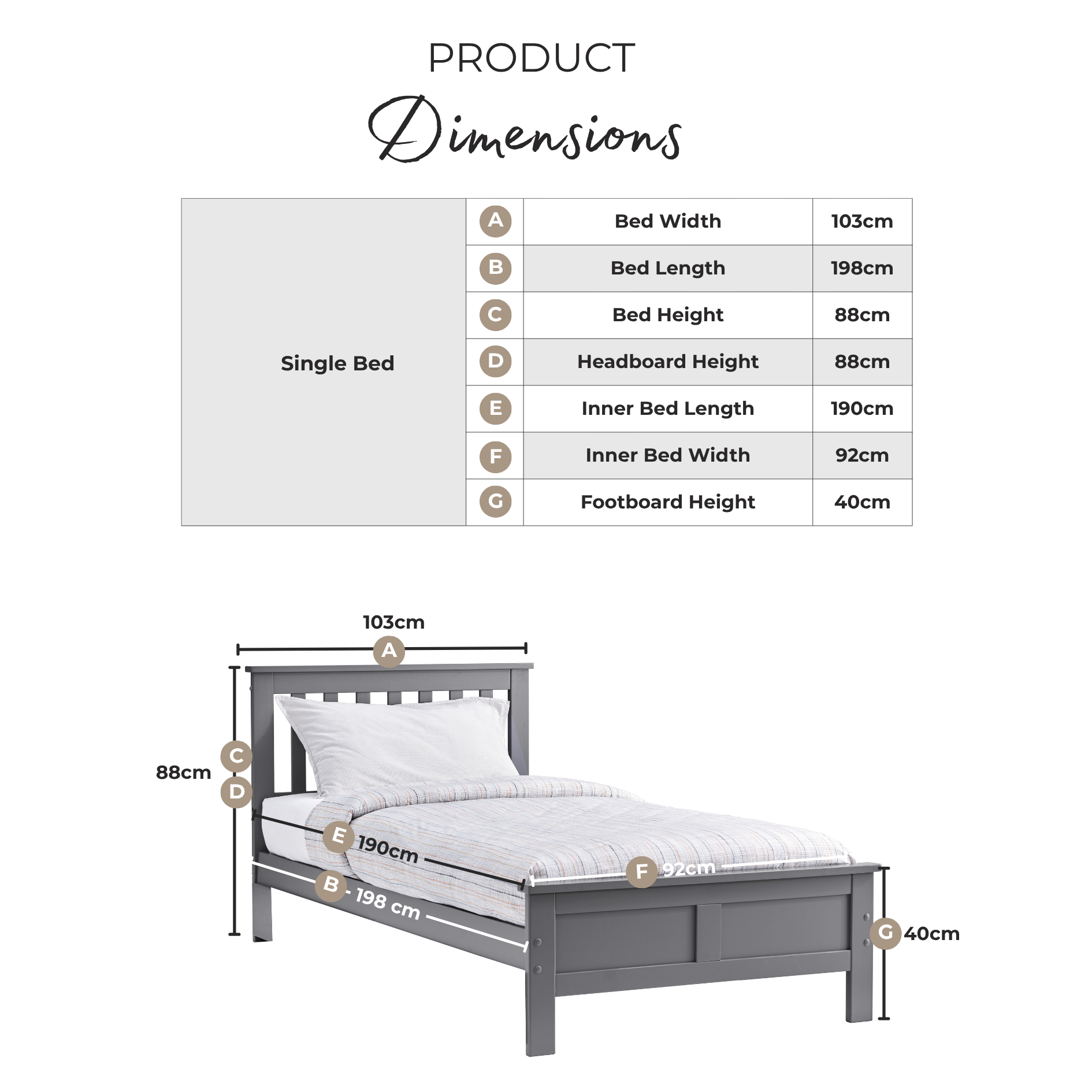 Azure Grey Solid Pine Single Bed Frame