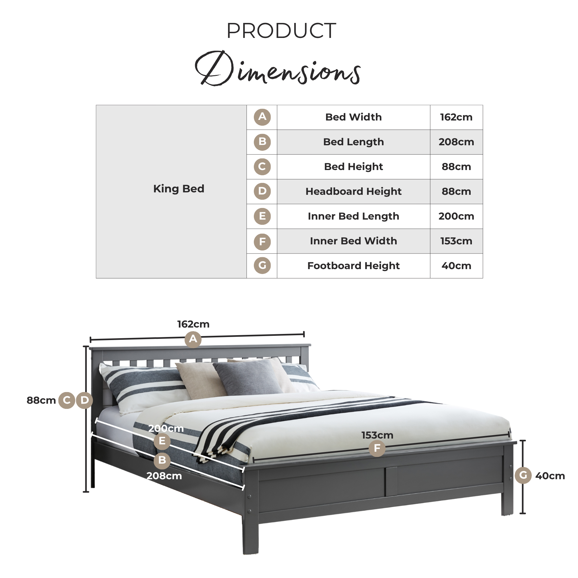 Azure Grey Solid Pine King Bed Frame