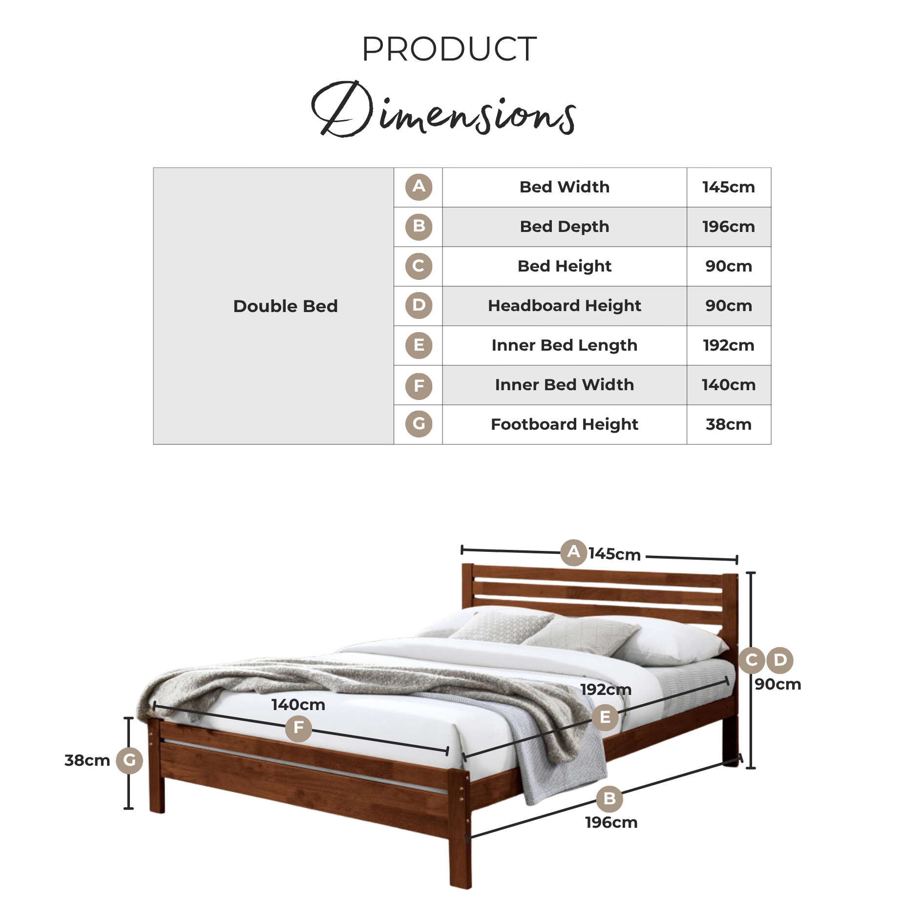 Declan Dark Grey Solid Pine Double Bed Frame