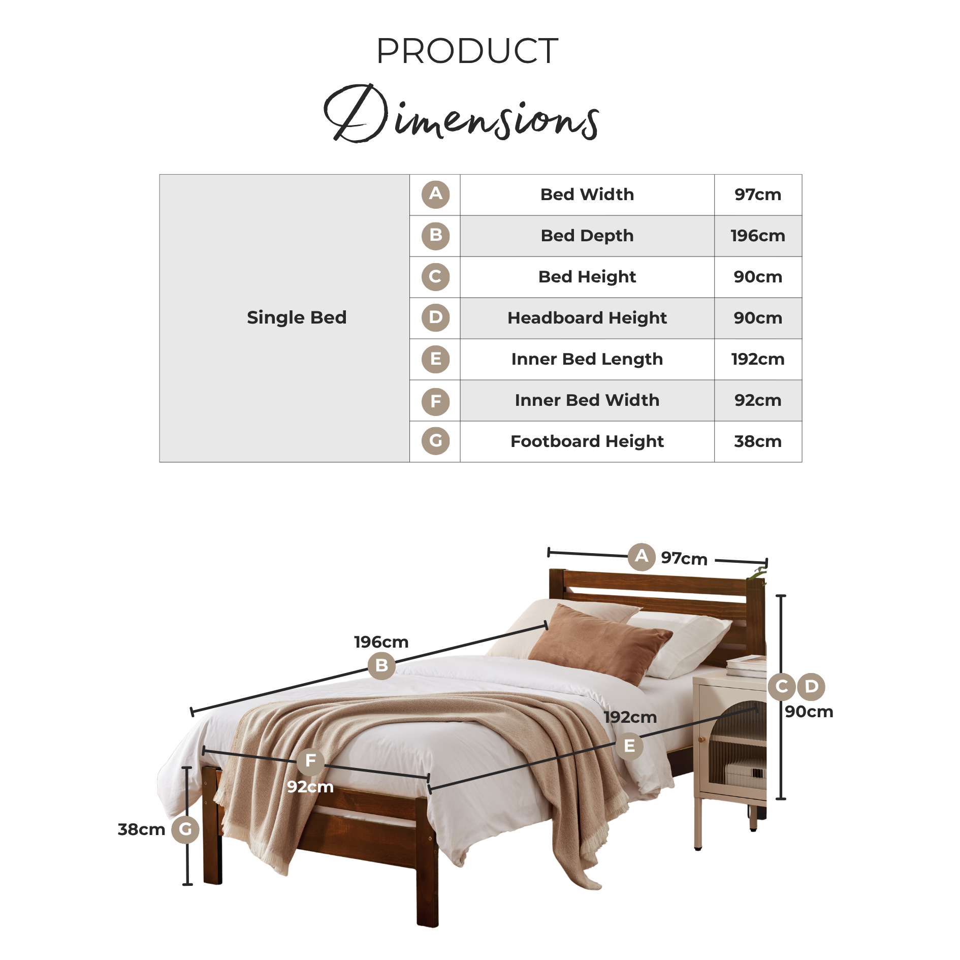 Declan Dark Grey Solid Pine Single Bed Frame