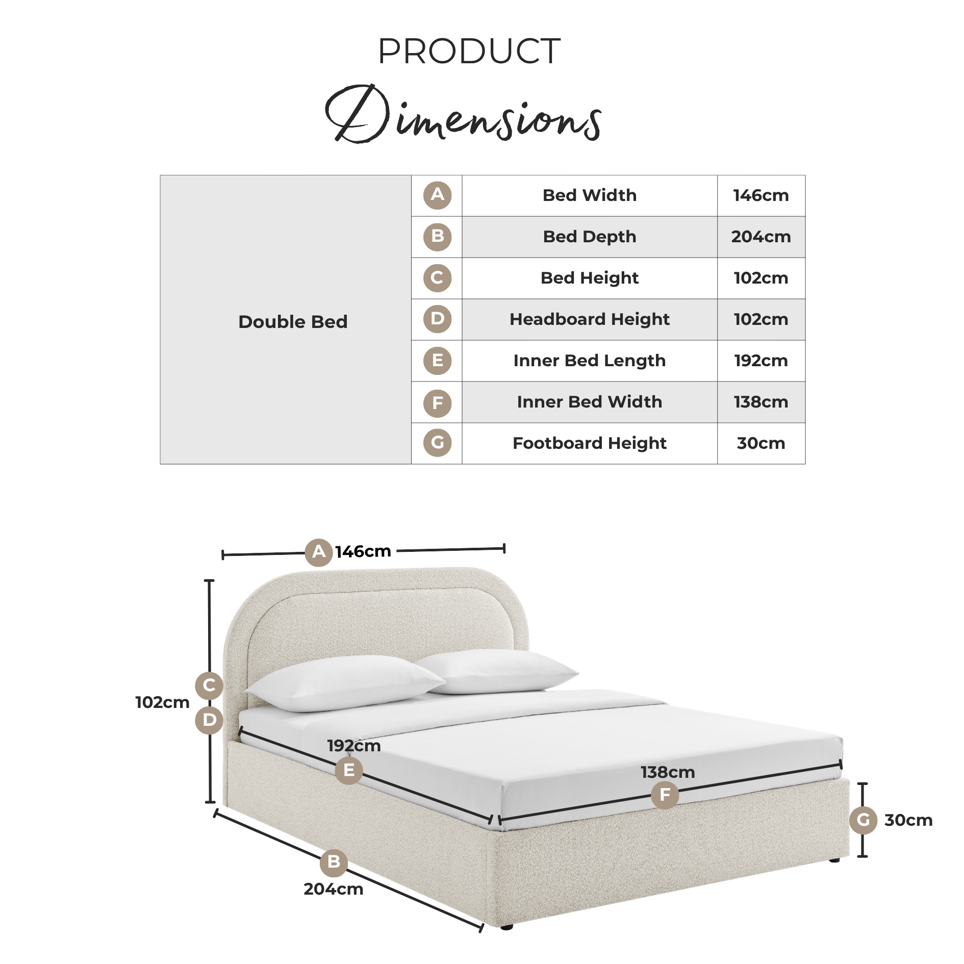 Freja Beige Boucle Fabric Ottoman Double Bed Frame