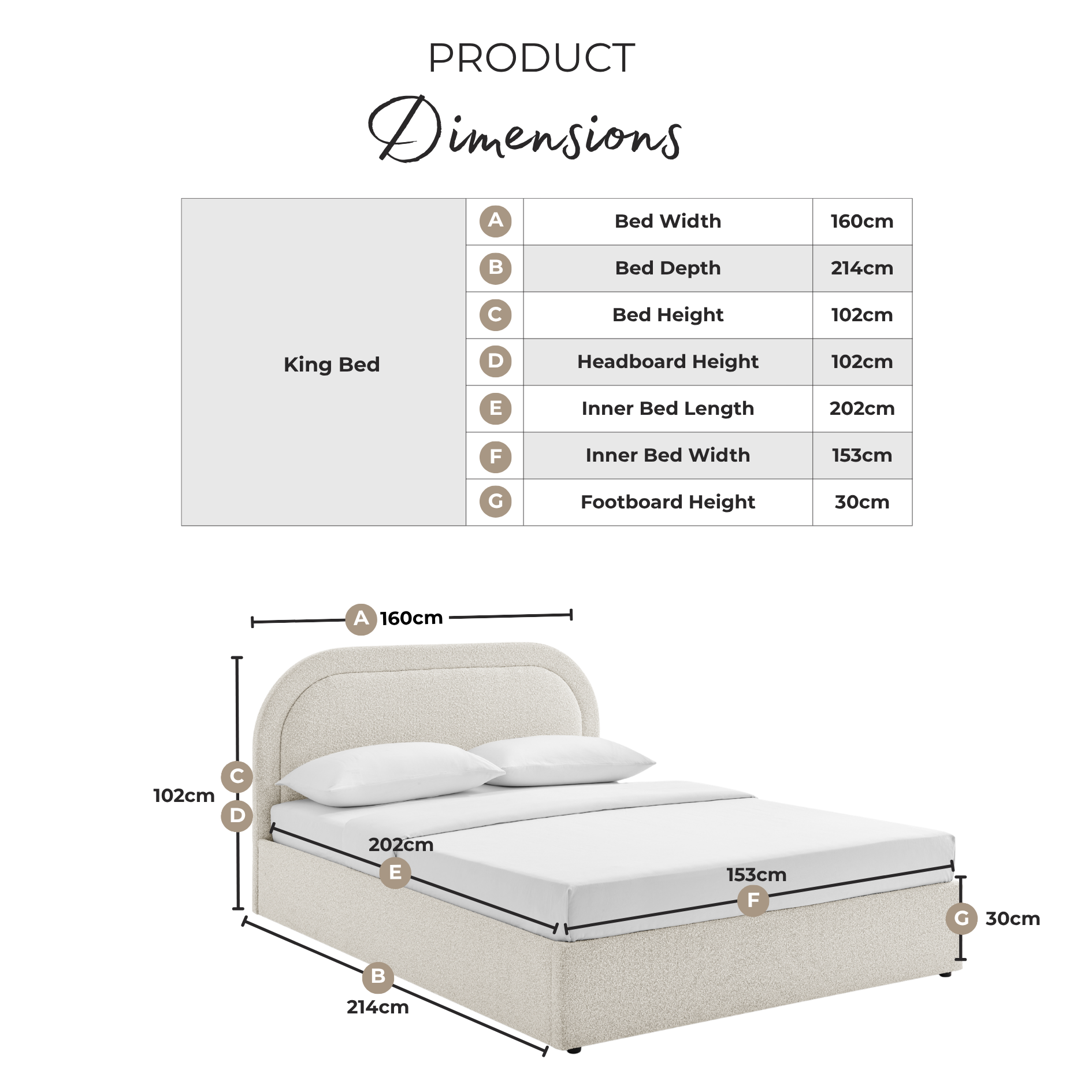 Freja Beige Boucle Fabric Ottoman King Size Bed Frame