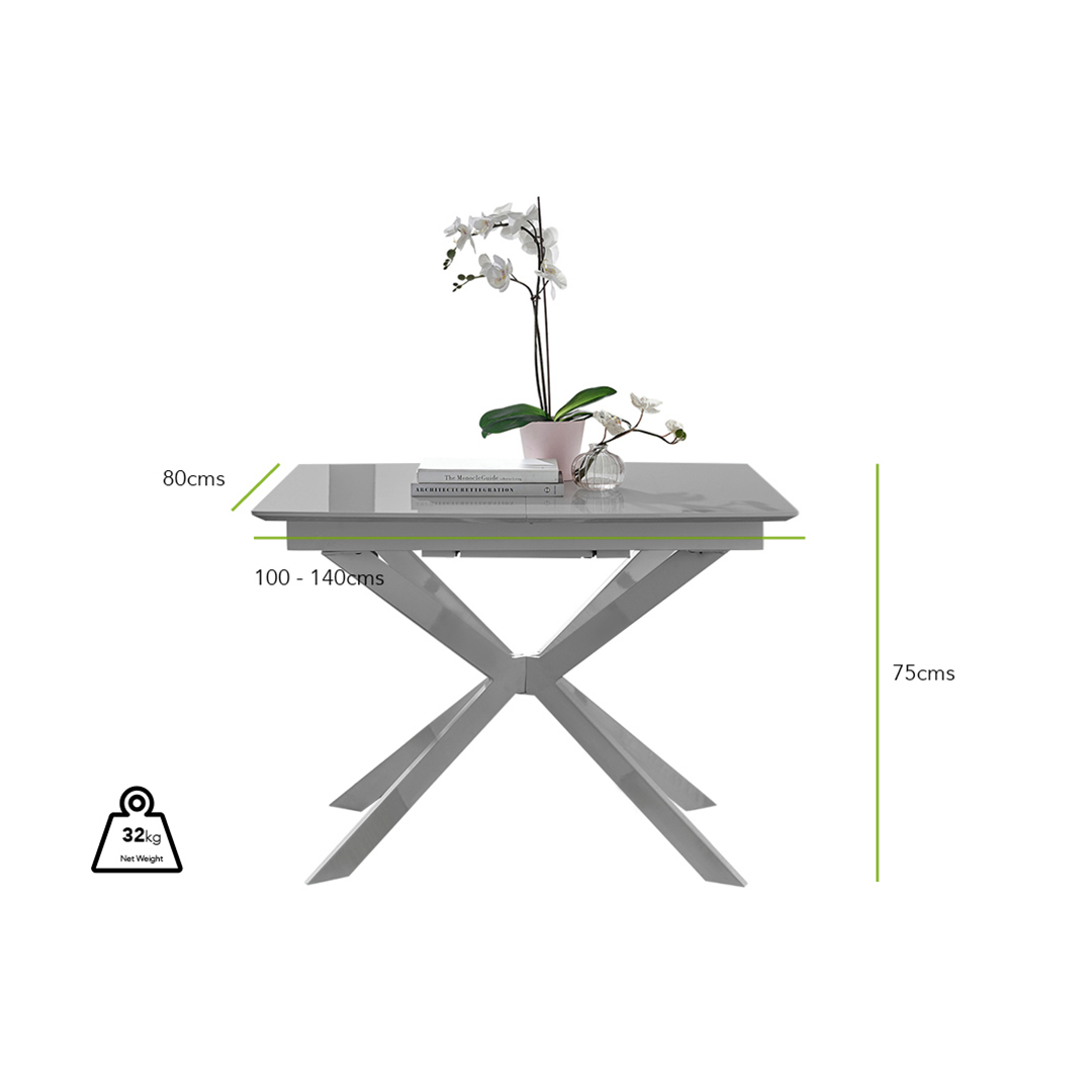 Lira Rectangular Grey High Gloss and Metal Extending 4-6 Seater Dining Table