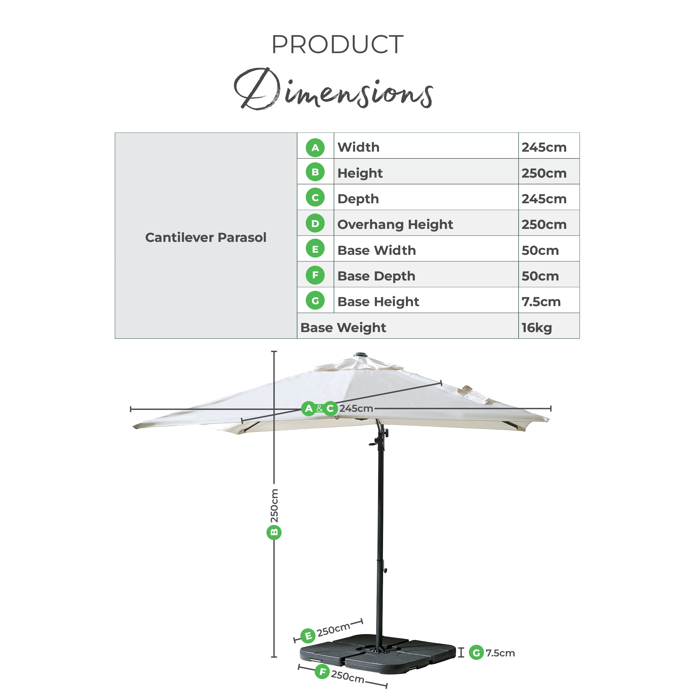 Cantilever Cream Square Garden Parasol & Base Set