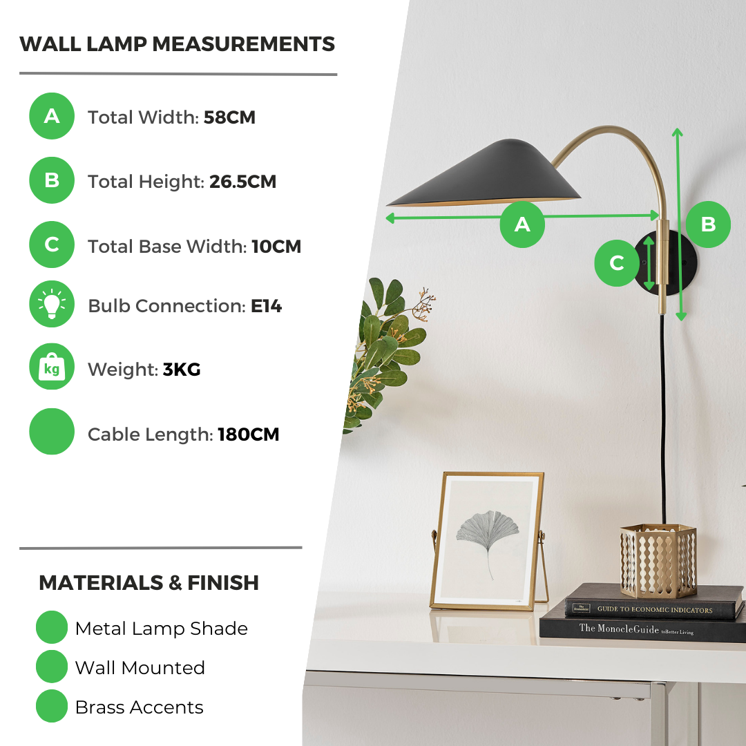 Poppy Matte Black and Brass Wall Light