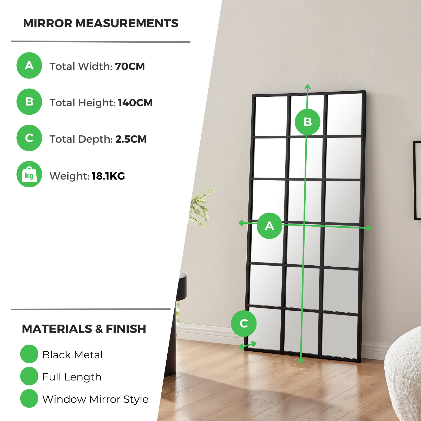 Yoko Black Rectangular Large Window Mirror