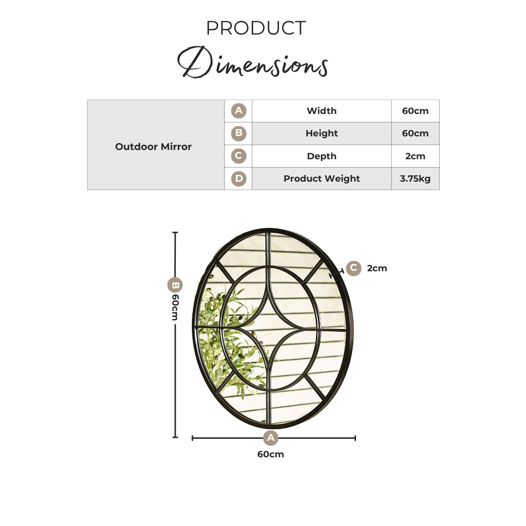Compass Black Medium Round Window 60cm Garden Mirror