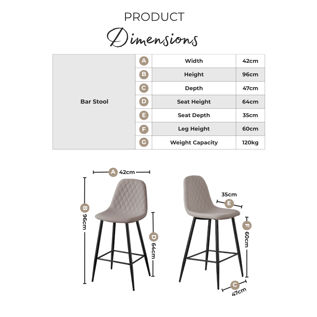 2x Corona Cappuccino Beige Faux Leather Counter Stools Black Legs