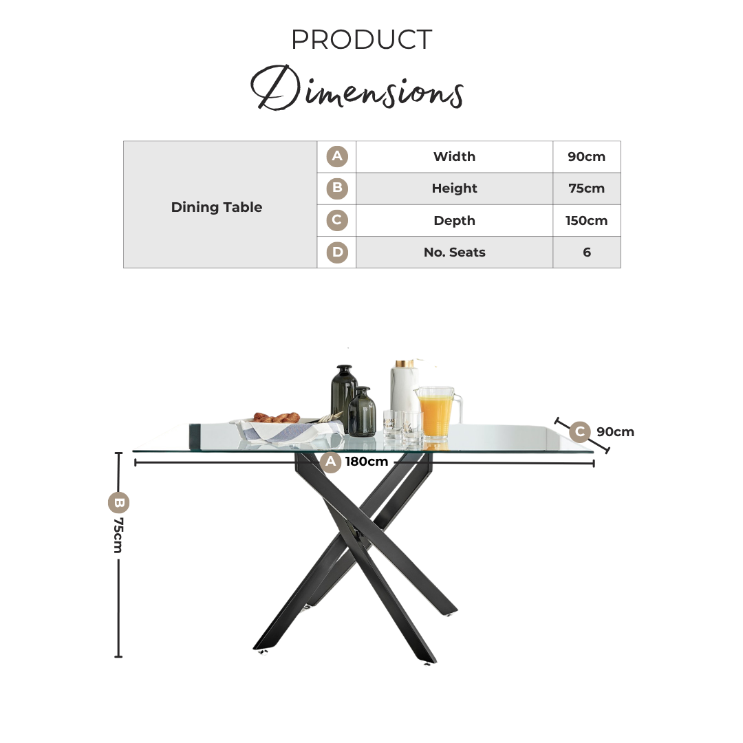 Leonardo 6 Dining Table and 6 Grey Pesaro Silver Leg Chairs