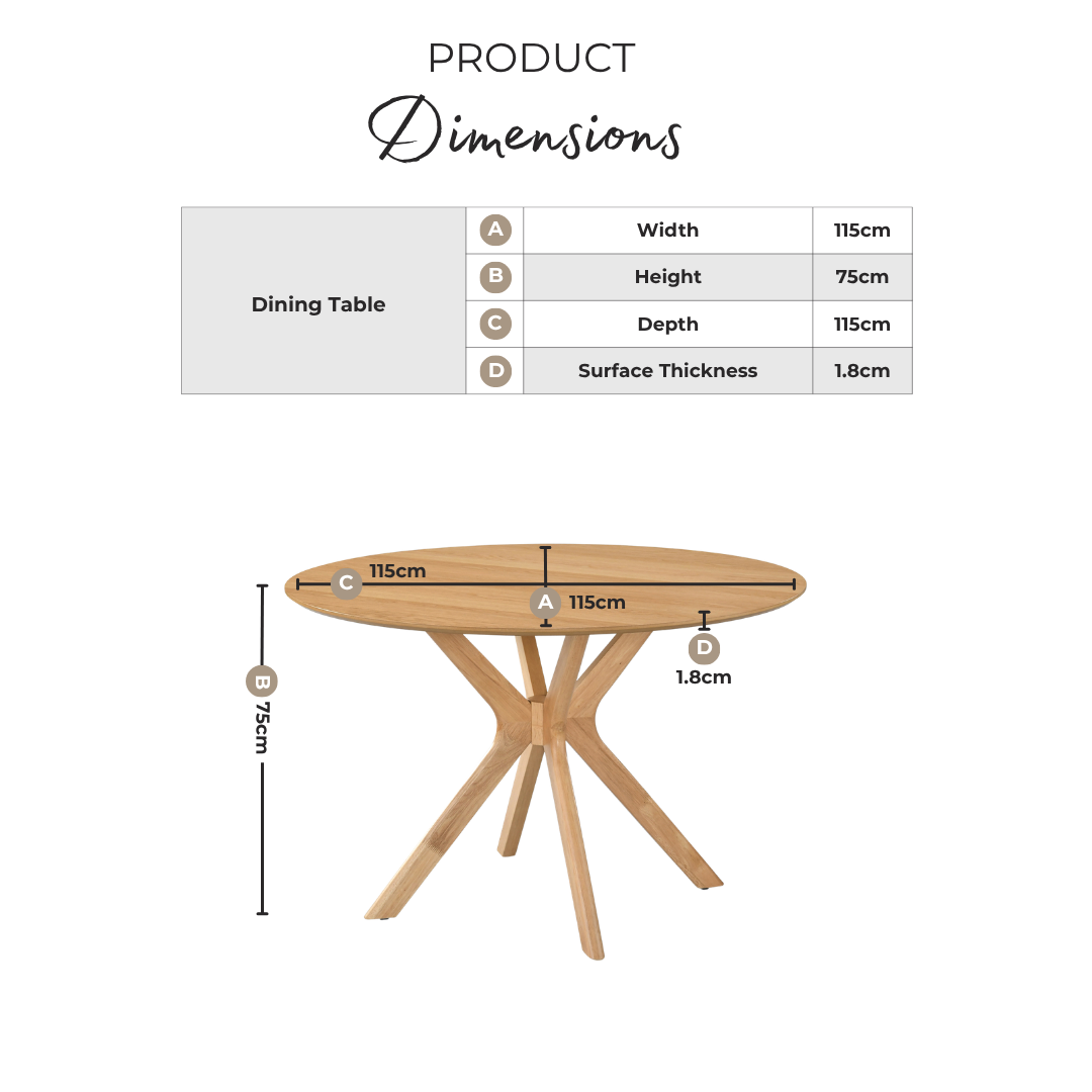 Mette Round Oak Veneer Dining Table 4 Oak Bonnie Chairs