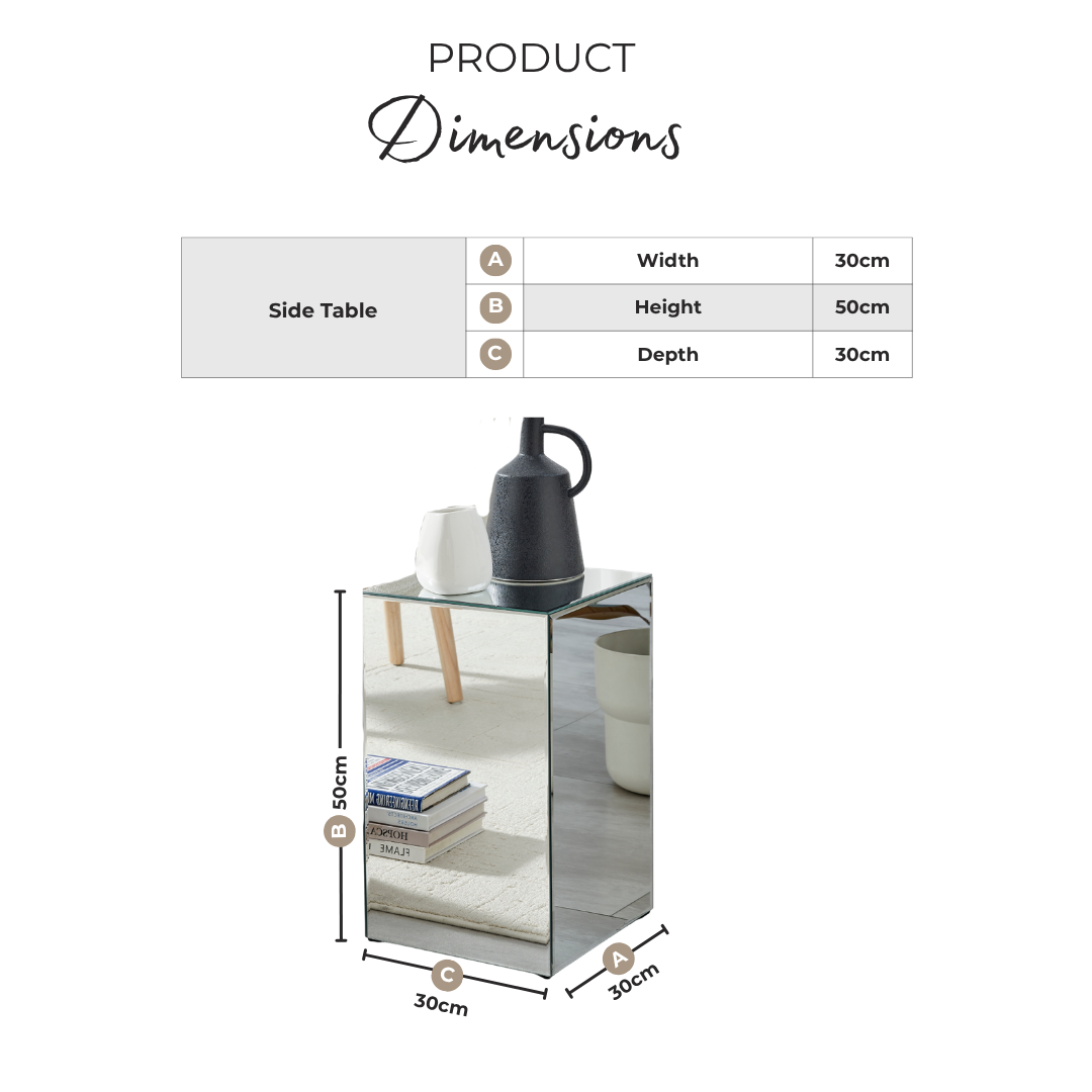 Noor Mirrored Glass Side Table and Bedside Table