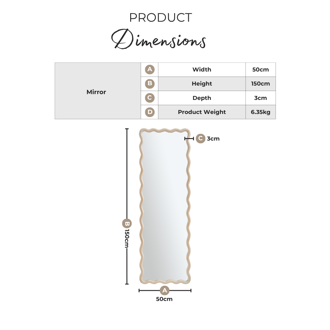 Damaris Wood Full Length 150x50cm Wavy Rectangle Wall Mirror