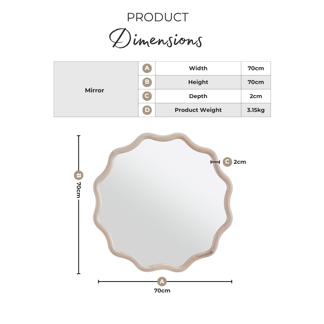 Damaris Wood Medium 70x70cm Wavy Round Wall Mirror