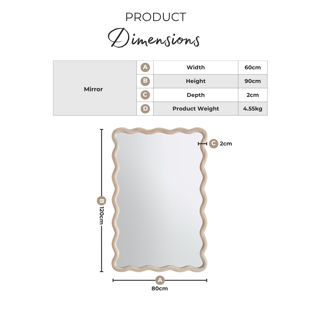 Damaris Wood Medium 90x60cm Wavy Rectangle Wall Mirror
