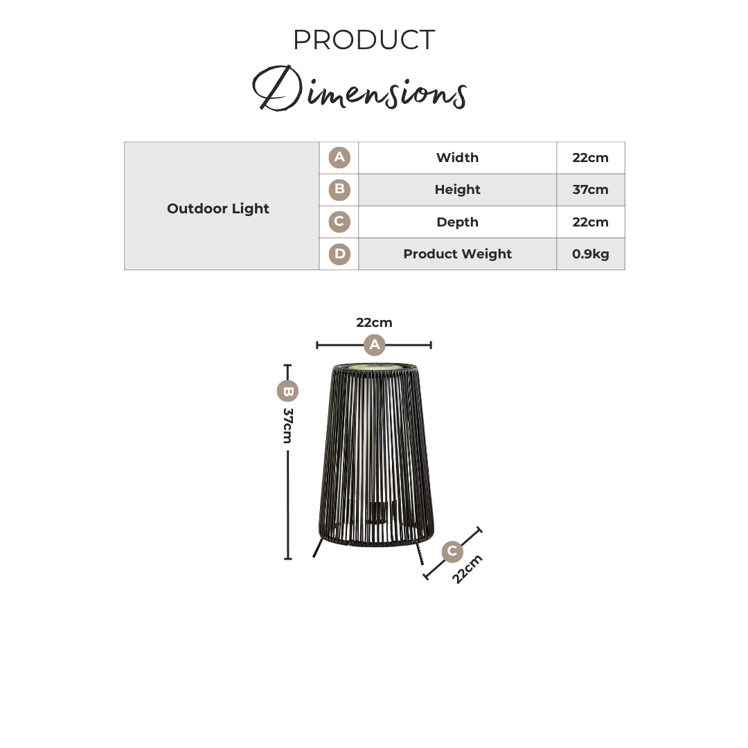 Naples Black Rattan Solar Outdoor Lantern