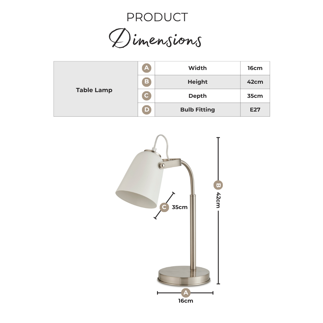 Riley Silver & White Adjustable Table Lamp