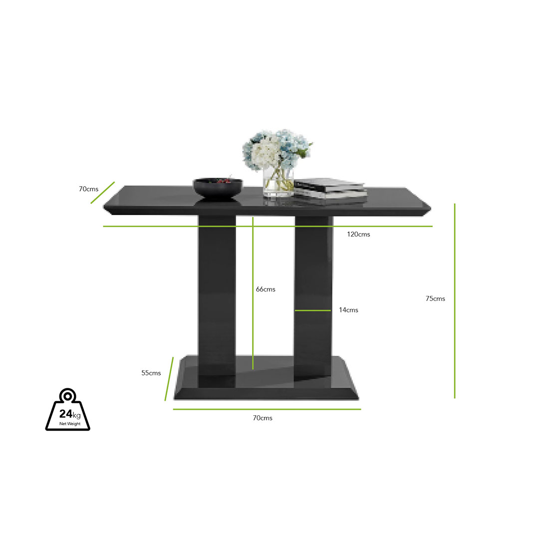 Imperia Rectangular Black High Gloss 4 Seater Dining Table