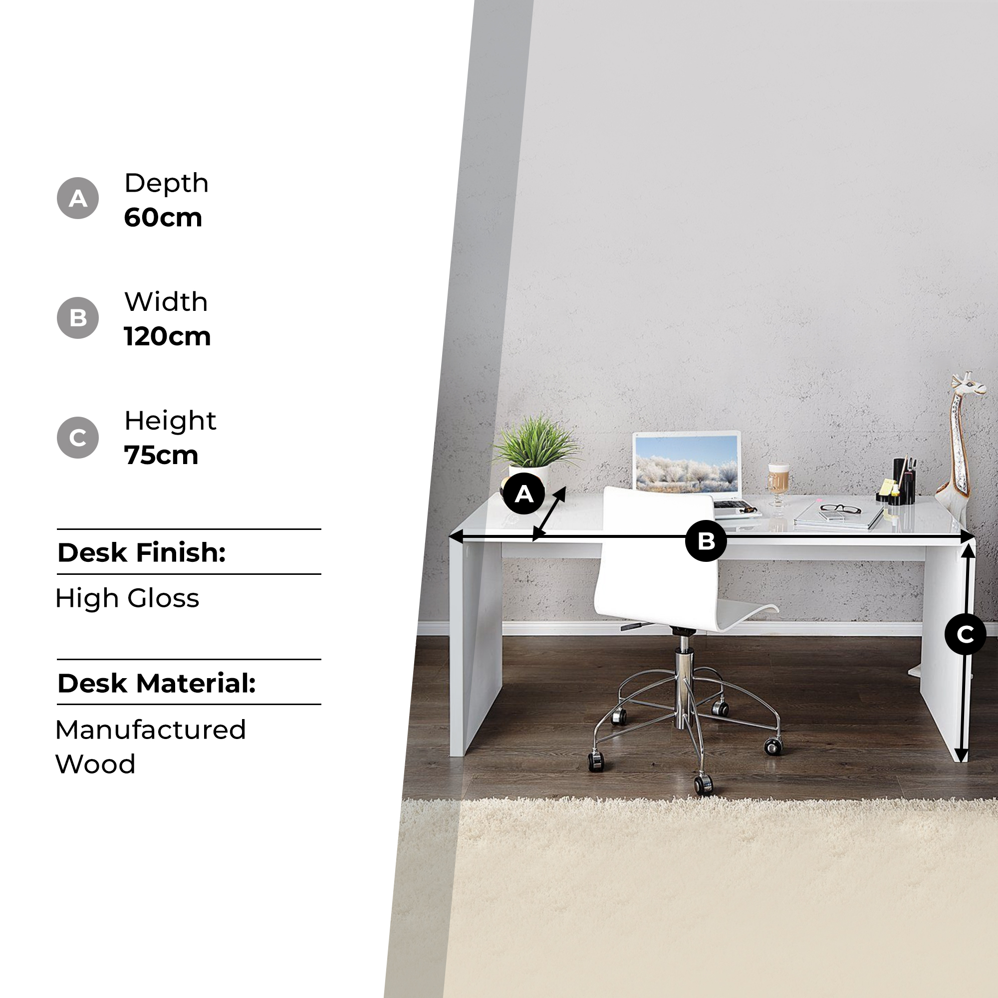 Enzo White High Gloss Desk