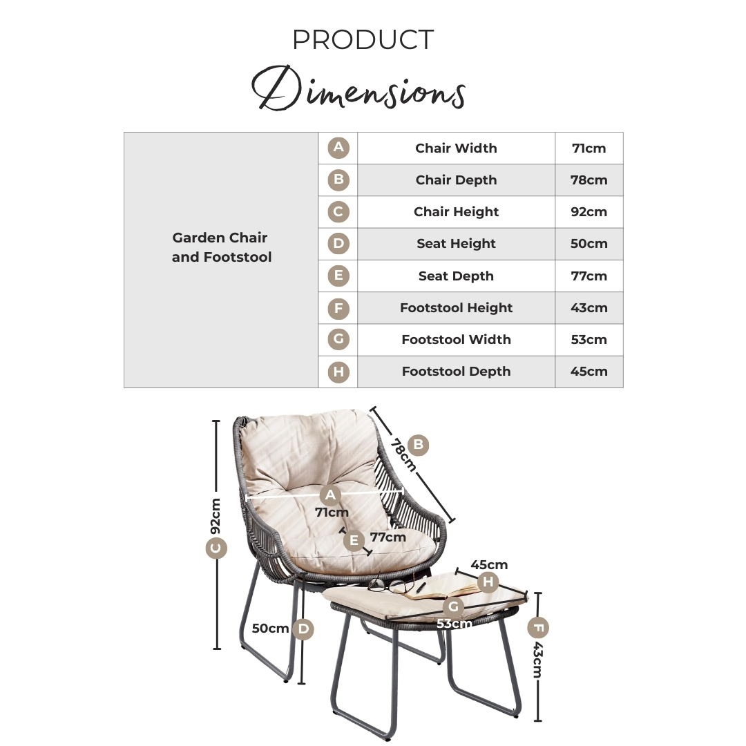 Tahiti Beige Rattan Indoor / Outdoor Chair with Footstool