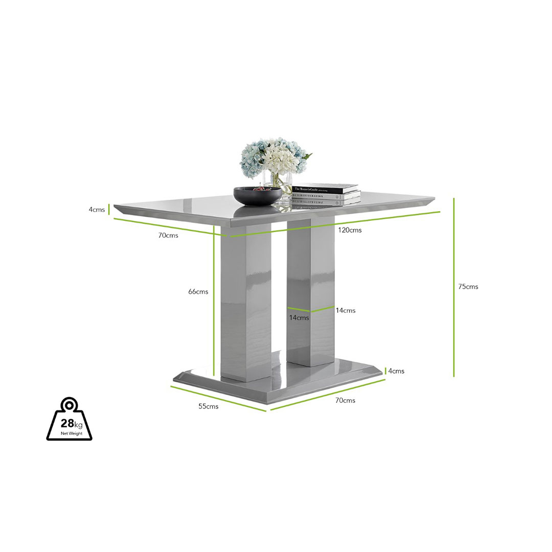 Imperia Rectangular Grey High Gloss 4 Seater Dining Table