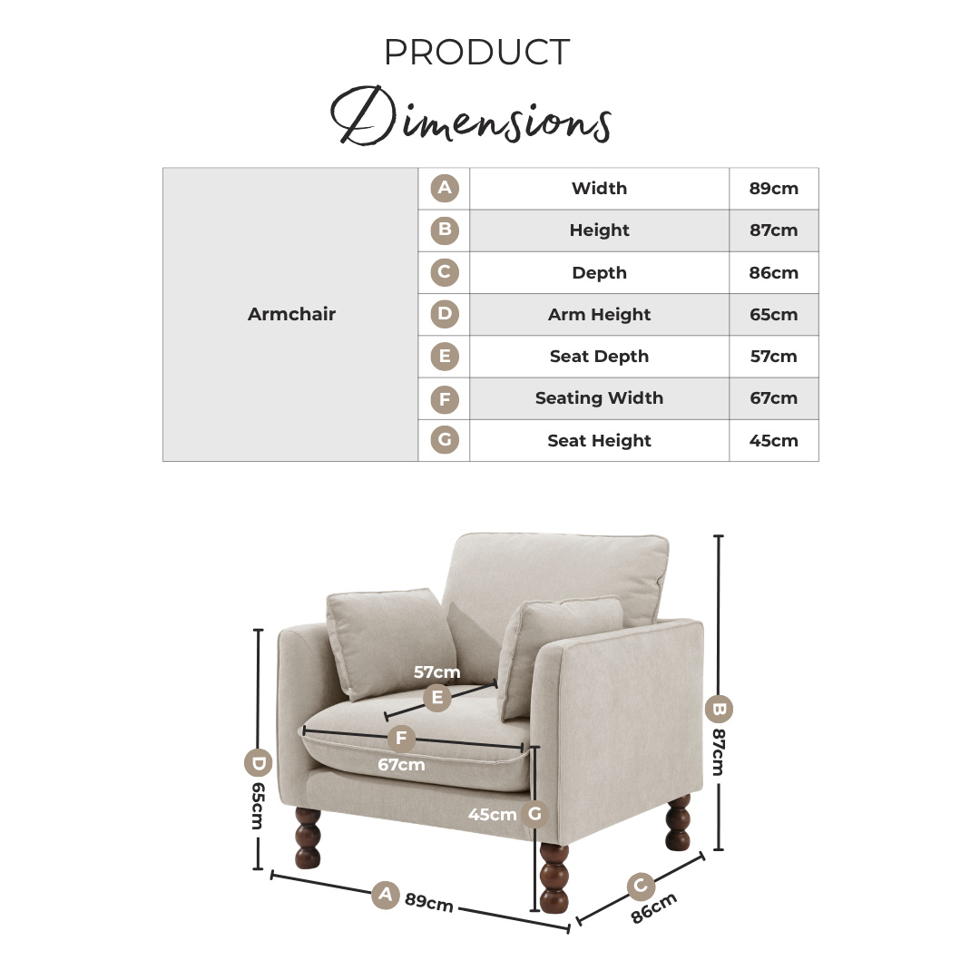 Monroe Beige Chenille Fabric Armchair
