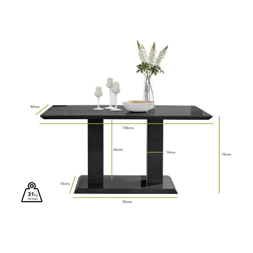 Imperia Rectangular Black High Gloss 6 Seater Dining Table