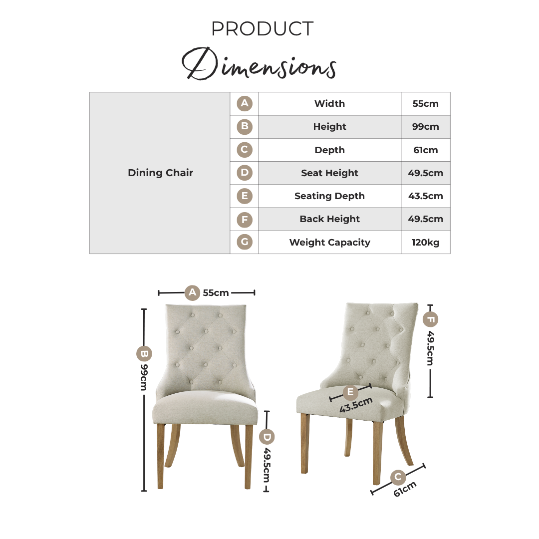 2x Belgravia Beige Fabric Dining Chairs With Oak Effect Legs