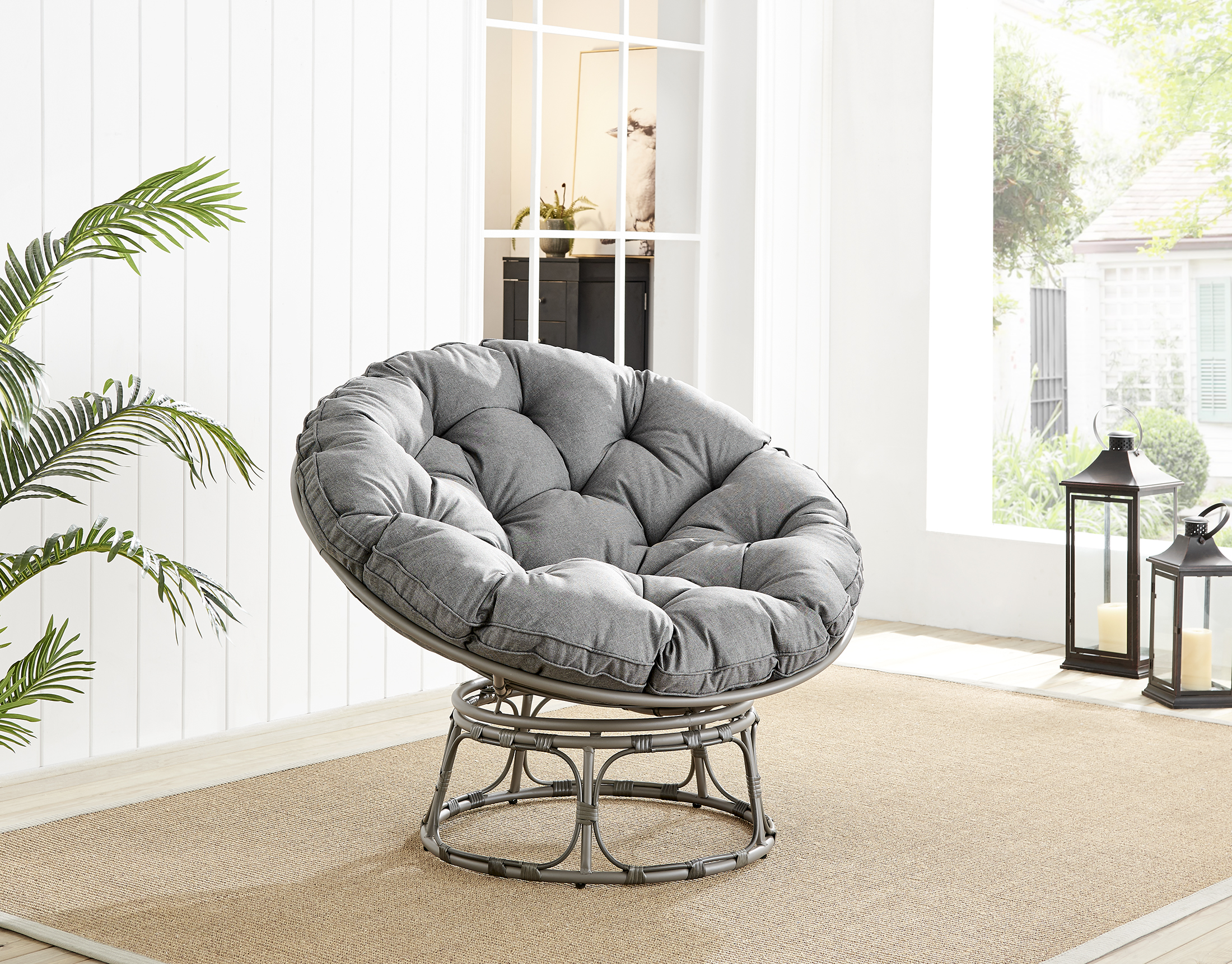 MOON Chair Grey/Black Rattan Outdoor Cushioned Relax Papasan Garden Chair