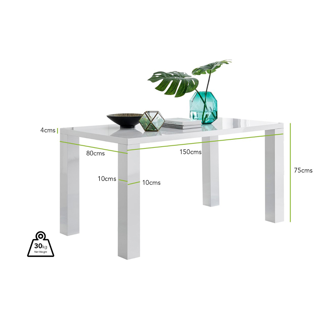 Pivero Rectangular White High Gloss 6 Seater Dining Table