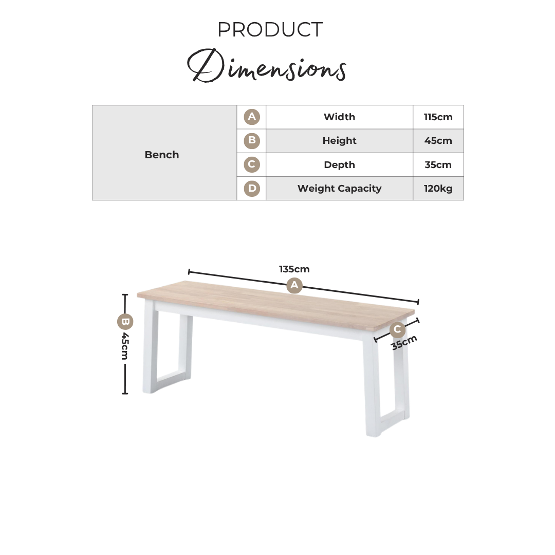 Tobermory Whitewashed Wood Dining Table & 2 Benches