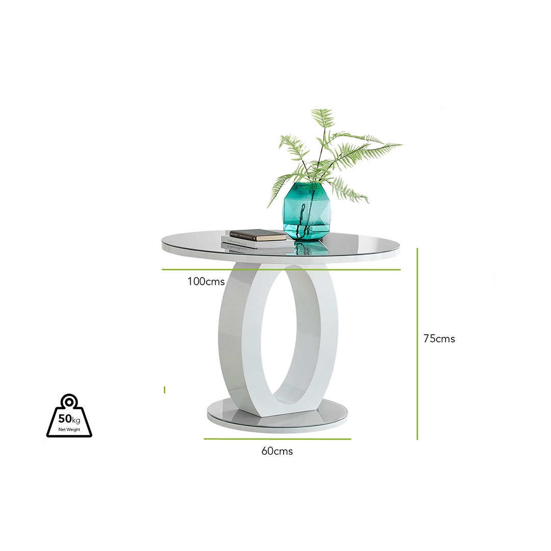 Giovani Round Grey and White High Gloss Glass 4 Seater Dining Table