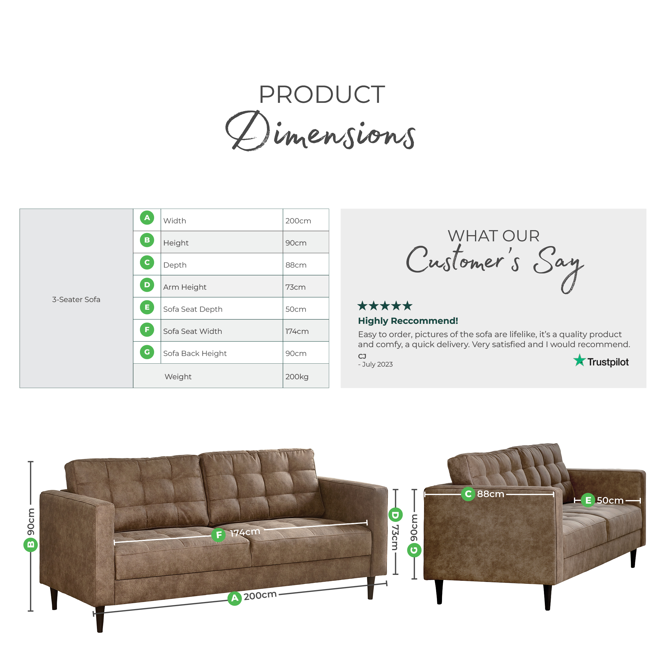Jolene Brown Faux Leather 3 Seater Sofa