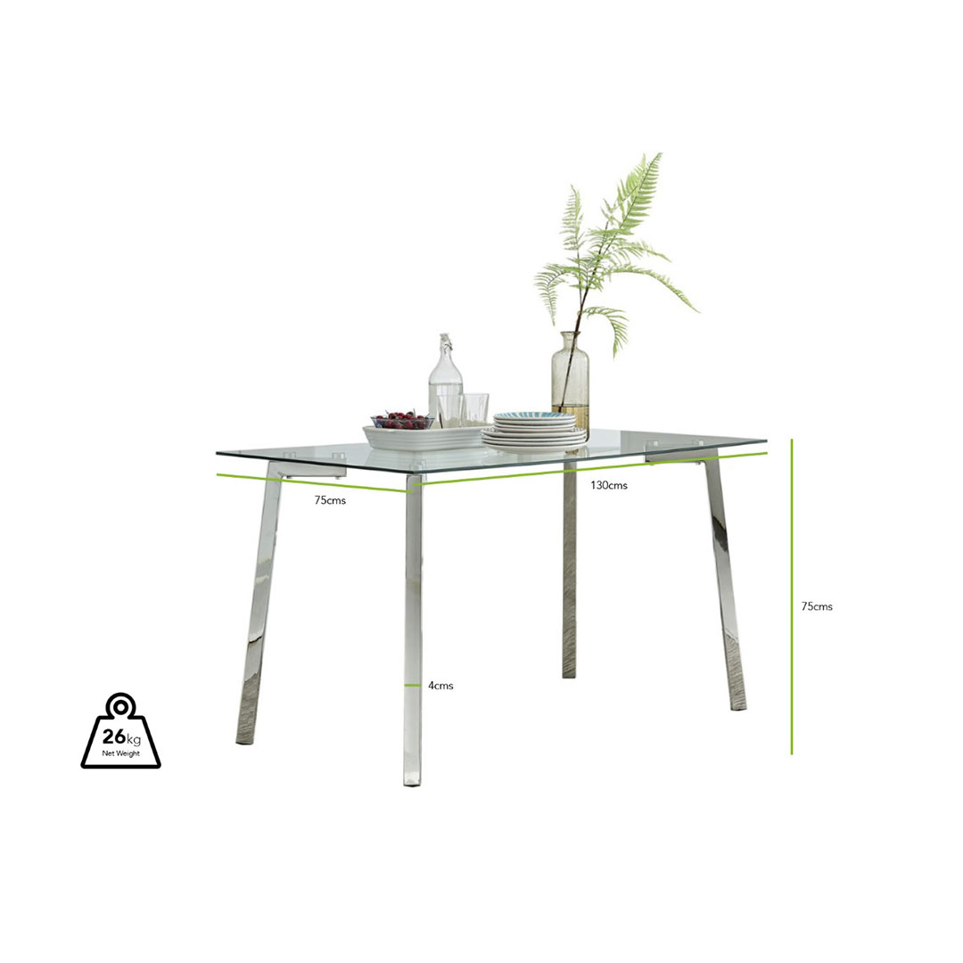 Cosmo Rectangular Glass and Silver Metal 4 Seater Dining Table