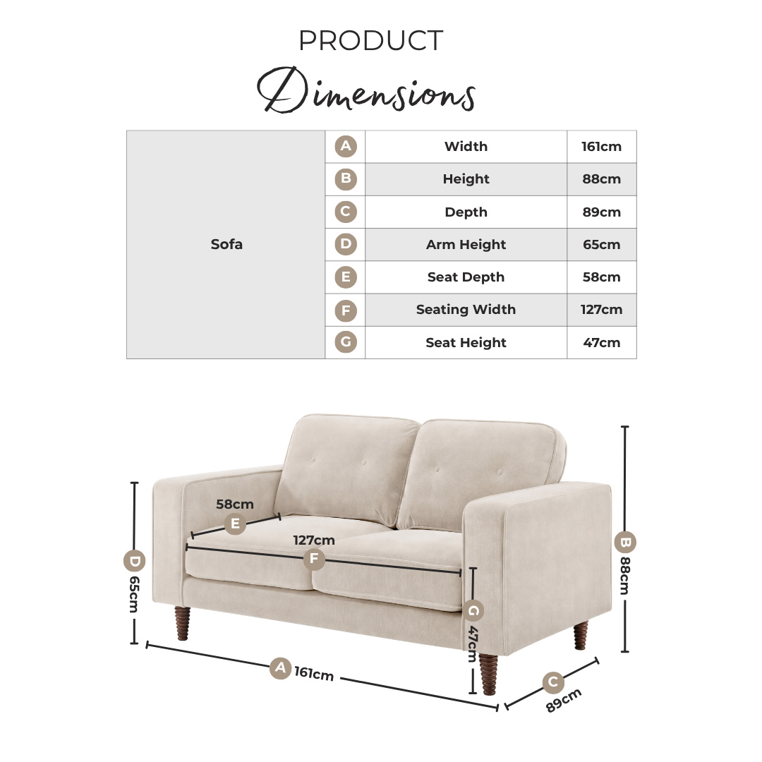 Jasper Cream Linen-Look Fabric 2 Seater Sofa