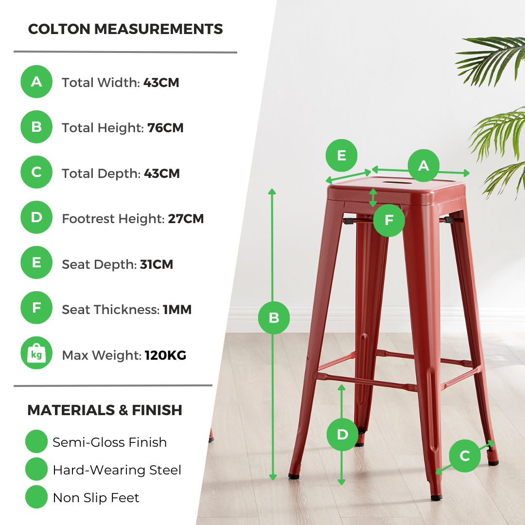 2x Colton Black Metal 'Tolix' Style Bar Stools