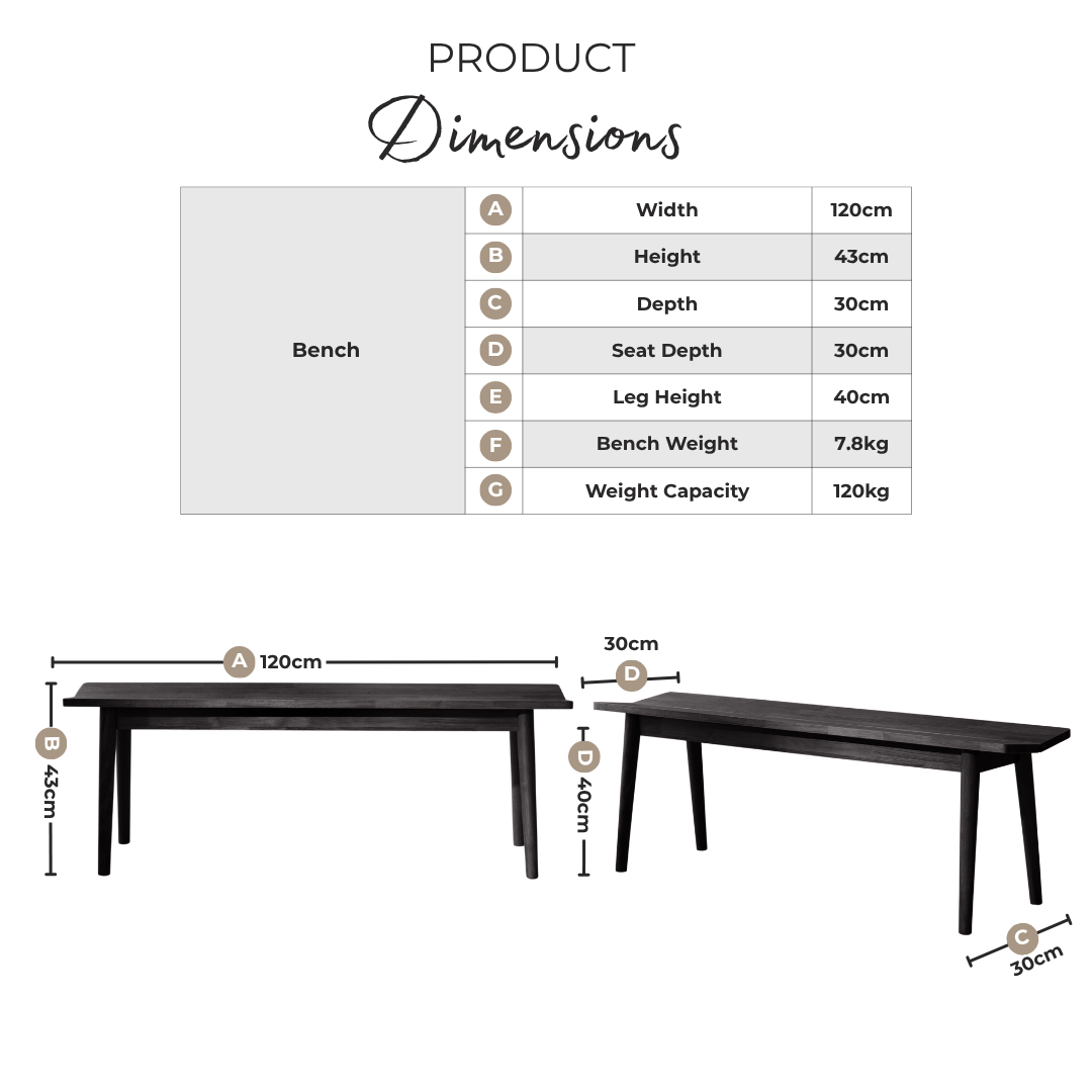 Lynton Black Solid Wood Large Dining Bench