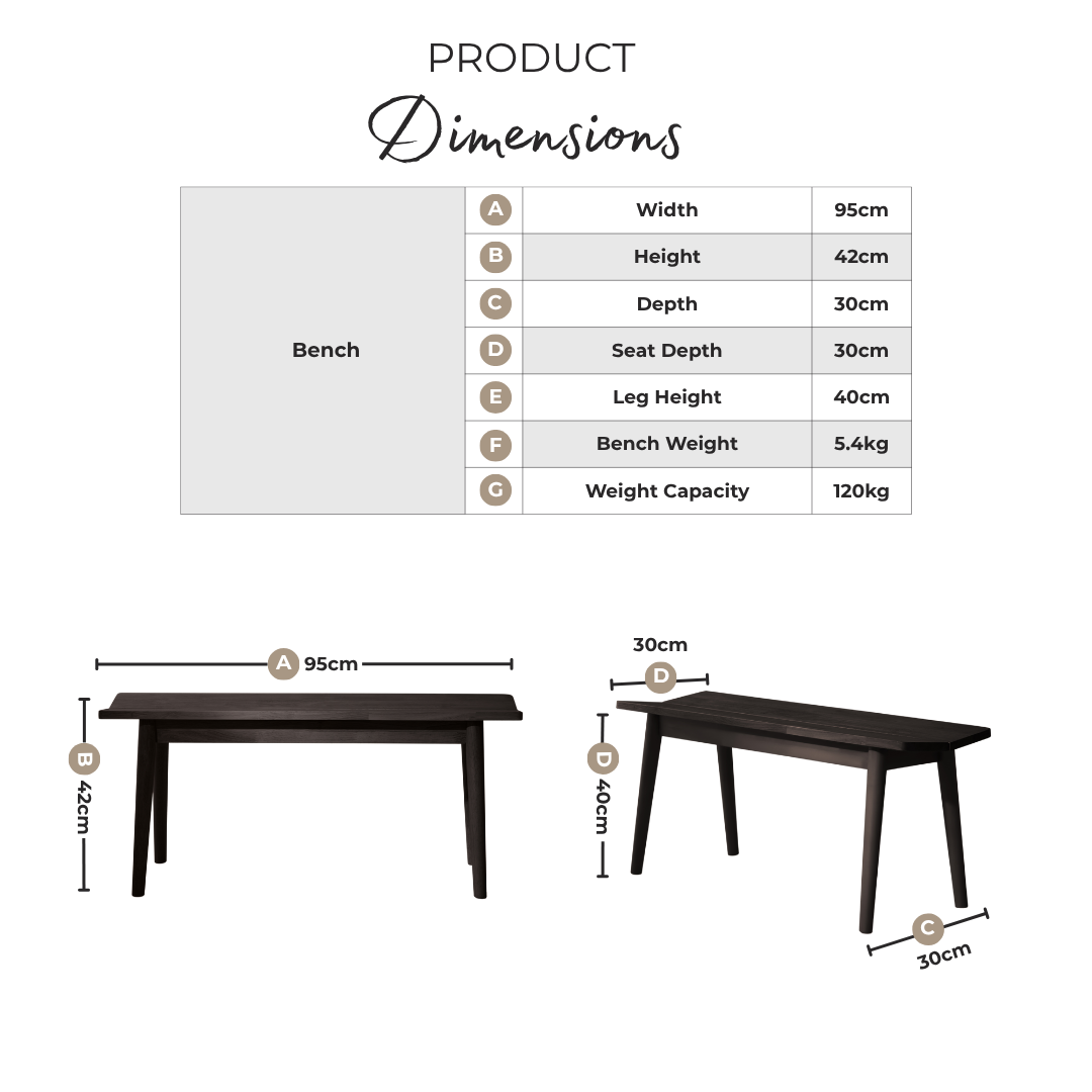 Lynton Black Solid Wood Small Dining Bench