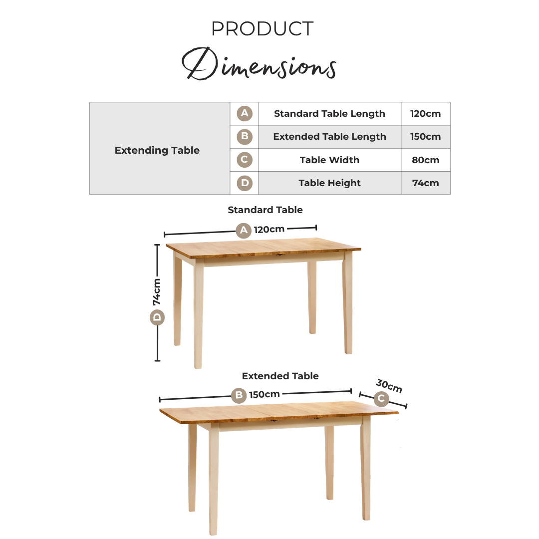 Salcombe Rectangular Oak and Cream Solid Wood Extending 6 Seater Dining Table