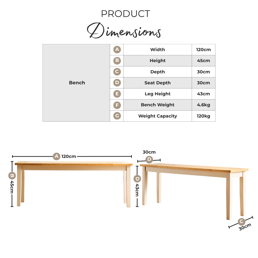 Tenby Whitewashed &Grey Solid Wood Large Dining Bench