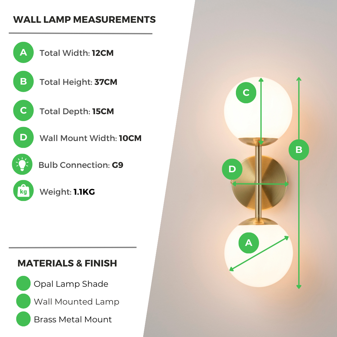 Martha Opal Glass Globe and Brass Wall Light